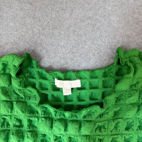 Eri + Ali Textured Square Bright Green Top Puff Sleeves Blouse Womens Size 3X - Picture 8 of 14